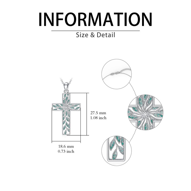 POTOPYY Tree of Life Cross Necklace S925 Sterling Silver Religious