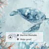 Emwnodti Sea Turtle Shower Curtain, Teal Blue Ocean Themed Beach