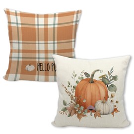 uinwk Hello Pumpkin Fall Pillow Covers 18x18, Orange and White Buffalo Plaid Fall Pumpkin Outdoor Pillow Covers, Fall Home Decor for Bedroom Living Room, Autumn Thanksgiving Pillow Covers, Set of 2