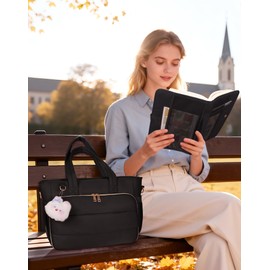 VAYOQON Puffer Tote Bag for Women, Large Quilted Handbag with Laptop Compartments, Work, College, Church & Bible Bag (Black)