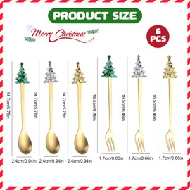 6 Pcs Christmas Tree Fork Set Creative Christmas Tree Santa Spoons Safe Delicate Santa Claus Spoon for Children Kids Teens Young Adults Families Parents Collectors Enthusiasts Holiday (Gold)