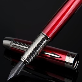 BOCIYER Fountain Pen with Fine Nib & Black Ink, Refillable & Elegant Bent Nib Design, Fountain Pens for Writing, Best Fountain Pen for Smooth & Fancy Writing (Red)