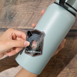 Die Cut Sticker Lake Tahoe, California, Bear Face, Contour Vinyl Sticker 3 to 6 inches, (Waterproof Decal for Cars, Water Bottles, Laptops, Coolers), Large