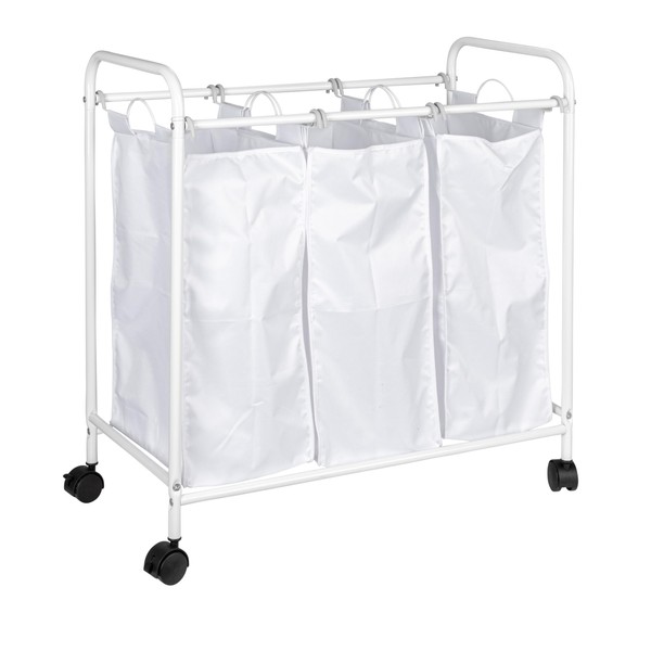 Household Essentials Rolling Triple Laundry Sorter, White