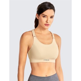 SYROKAN Front Adjustable Sports Bras for Women High Support Plus Size High Impact Padded Wireless Bra Beige-A265A 34G
