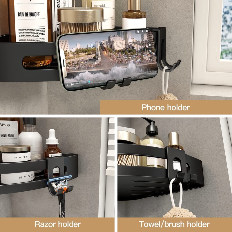 VOLPONE Corner Shower Caddy with Razor Holder Adhesive Shower Shelf