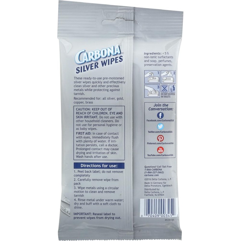 Carbona Silver Wipes | Metal Cleaner & Polish | 12