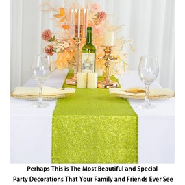 ShinyBeauty Sequin Table Runner 12x72 Inch Pack of 5 Rectangle Lime Green Sequin Table Runners Sparkle Table Covers Dining Table Linen for Wedding Birthday Party Event Decor (12x72 x5pc, Lime Green)