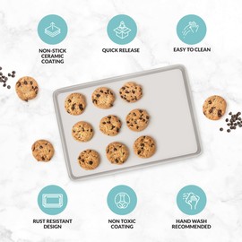 Non-Stick Ceramic Baking Sheet/Cookie Sheet - Set of 2, Durable and Easy to Clean Baking Pans for Kitchen-Dishwasher and Freezer Safe, PFAS-Free (Half Sheet Pan)