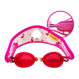 Cheekaaboo Booggles, Anti-Fog Kids Swim Goggles, Adjustable Kid and Toddler Goggles, Kids Swimming Goggles with Thick Strap Made of Neoprene Fabric, Pink/Flamingo, Fits 2-8 Years
