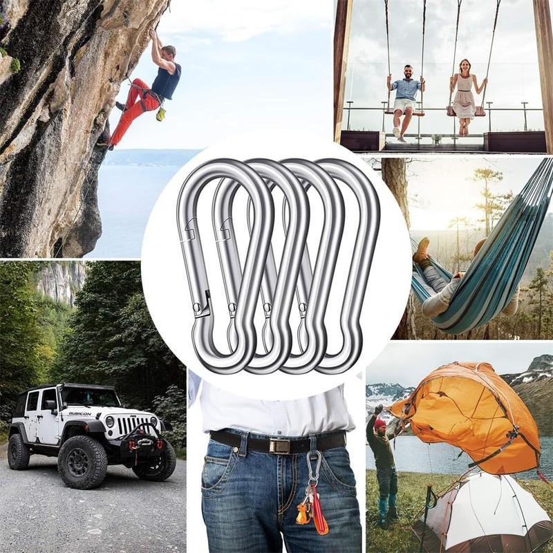 5Pcs Stainless Steel Spring Snap Hook Carabiner Clips for Heavy