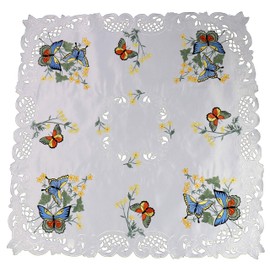 Marina Decoration Vintage Elegant Embroidered Cutwork Kitchen Dining Tablecloth, Colorful Butterfly with White Base 36 Inch Square for Small Coffee Tea Table and Nightstand