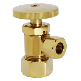 Westbrass A105-01 Round Handle Angle Stop Shut Off Valve, 1/2" Copper Pipe Inlet with 3/8" Compression Outlet, Polished Brass