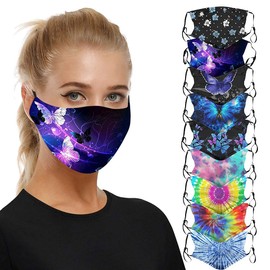 [US Stock] 10 Packs Tie Dye Cute Design Women Girls Face _Mask_Protect_Cover Washable Reusable With Nose Wire，Adjustable Earloops，Filters Pocket Insert Outdoors Sports Antidust (Multicolor-2)