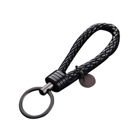 PurYupearl Black Woven Leather Car Keychain Handmade Rope Keys Strap Fashion Key Chain for Women Men with Alloy Key Rings Women's Keyrings and Keychains Accessories