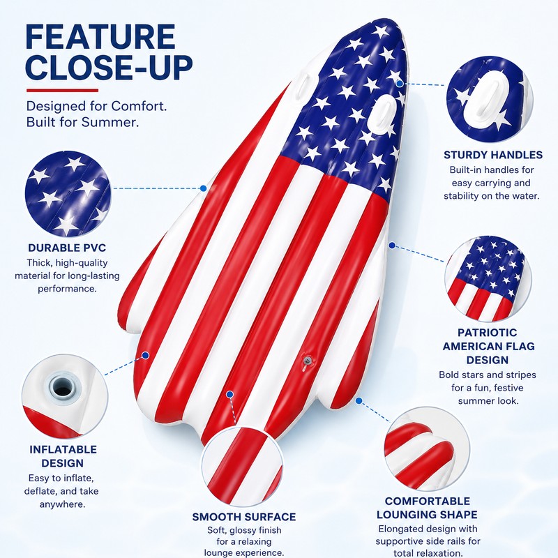 Inflatable Pool Float with Sunshade Canopy – American Flag Water