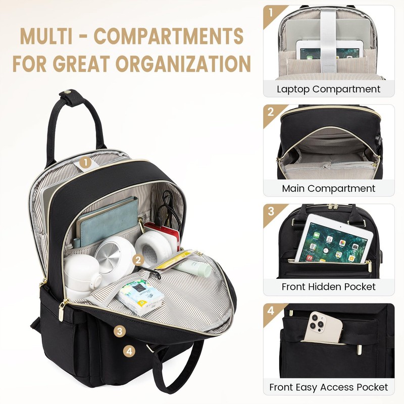 Lovevook Women's Backpack, for 14 Inch Laptops, Black