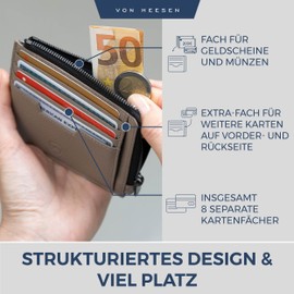 VON HEESEN® Genuine Leather RFID Card Holder Made of Nappa Leather - 9 Compartments - Landscape Format Credit Card Holder for Men and Women, taupe, 02 cm