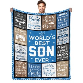Son Gifts from Mom Dad, World's Best Son Ever Gift Blanket 60"x 50", Grown Gifts for Son Adult, Graduation Christmas Wedding Birthday Gift Ideas for Son Soft Flannel Blanket