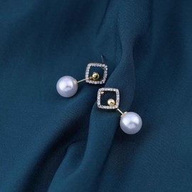 Cimenexe Bohemian Crystal Pearl Drop Earrings Gold Cz Hollow Square Earrings Geometric Square Stud Earrings Wedding Pearl Dangle Earrings Jewelry for Women and Girls Gifts