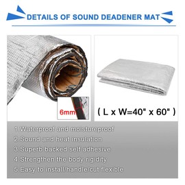 uxcell 236mil 16.36sqft Car Auto Truck Sound Deadener Heat Insulation Underlay Shield Mat 60"x40"