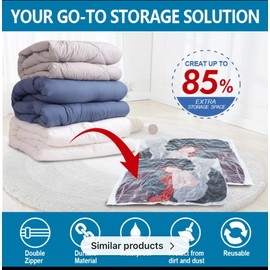 ZUJO Vakuum-Aufbewahrungsbeutel, 6er-Pack Kombi-Vakuum-Aufbewahrungsbeutel mit Reißverschluss für Kleidung, Kissen, Handtücher oder Decken, wasserdichte Vakuumbeutel mit Handpumpe, transparente Farb