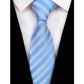 marysgift School Tie Stripe Men's Classic Blue White Jacquard Woven Silk Ties Formal Party Wedding Business Fashion Necktie (TW09 Light Blue Stripe, 148)