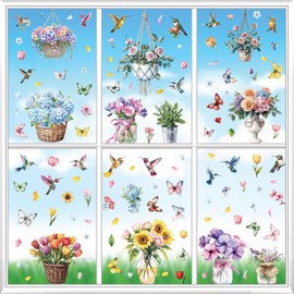 Fensterbilder Frühling Deko Selbstklebend Vogel Blumen Aufkleber Fenster, Fensterbilder Selbstklebend Frühling Deko Aufkleber Fenstersticker Fensterbilder mit Blumen