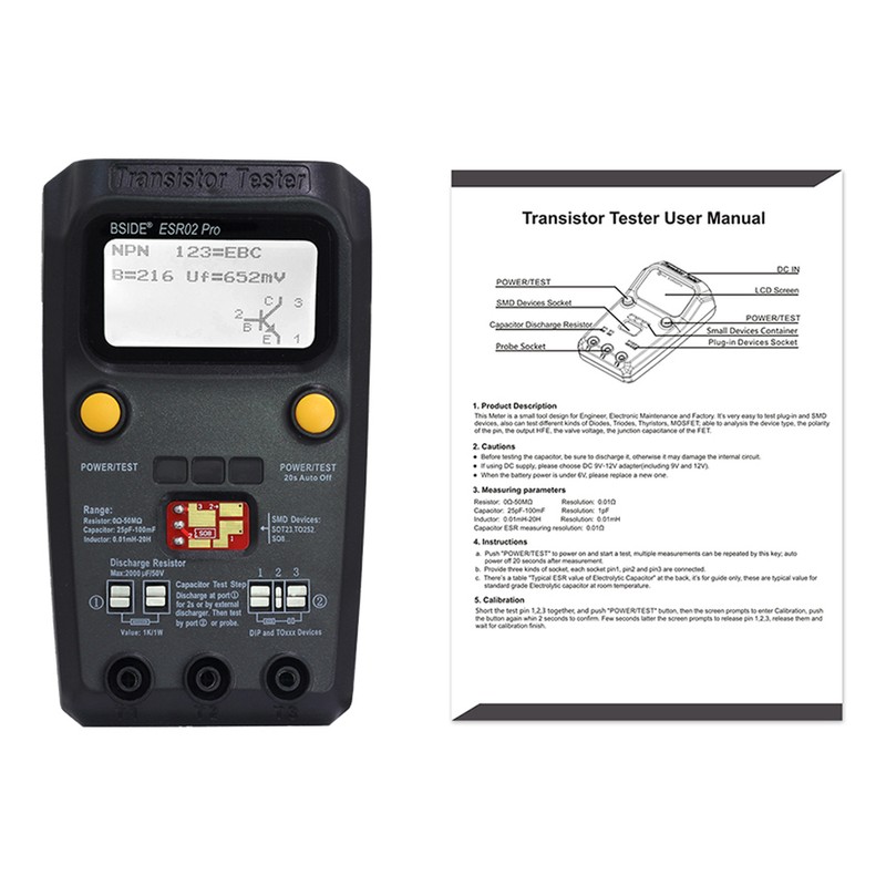 BSIDE ESR02 Pro Transistor Tester Multifunctional Digital Tester Diode Triode