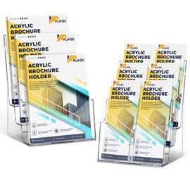 FLKQC 2 Pack Acrylic Brochure Holder 8.5 x 11 in, 3 Tier Brochure Display Stand with Removable Divider for 4 x 9 in Trifold Pamphlets, Clear Literature Holders, Clear Brochure Stands for Flyer, Pamphlet, Magazine, Booklet, Desk & Wall Mount (2 Pack 3 Tie
