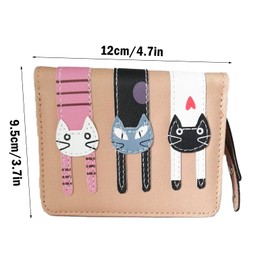 Spldsun Leather Small Purse, Women's Cat Purse, Fashion Small Purse, Zip Cat Wallet, Girls (Khaki), khaki, Casual