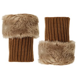 PEUTIER Fluffy Leg Warmers, 7 inch Short Furry Leg Warmers Faux Fur Trim Boot Cuffs Knitted Boot Covers Socks Winter Plush Leg Warmers for Women Girls Party Costumes (Khaki)