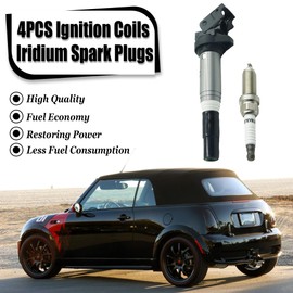 4Pcs UF598 Ignition Coils Iridium Spark Plug Fit for Mini Cooper 2007-2015 Countryman 2011-2016 Paceman L4 1.6L Replace 5C1749 178-8533 E1098 52-2104 C1692 12137575010 ILZKBR7B8G 1213755001