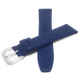 Bandini 12mm Womens Italian Leather Watch Band Strap - Blue with Stitching - Classic - Slim - Silver Buckle