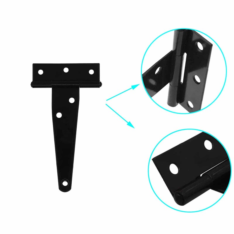 Pack of 6 T-shaped hinges, galvanised T-hinges, with 30 black