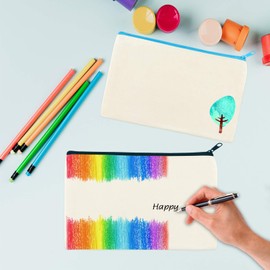 Legigo 12 Pack Blank DIY Craft Bag Canvas Makeup Bag- Bulk Cosmetic Bags Canvas Colorful Zipper Bags, Multipurpose Canvas Zipper Pencil Case Pouch, Travel Toiletry Pouch for Boys Girls (8.3 x 5 inch)