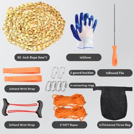 55 Inch Rope Chain Saw with 70 Sharp Teeth & 64 Feet Ropes Kit, Tree Saw High Limb Pocket Chainsaw - Pole Saws for Tree Trimming and Limb Removal
