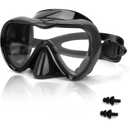 careonline Swimming Goggles Anti-Fog Dive Goggles with Nose Cover Black