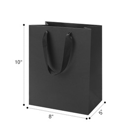 FISHLONO Black Gift Bags With Handles, 8x5x10 Inch Medium Gift Bags Bulk, Black Kraft Paper Bags for Wedding Shopping Party Birthday Business Baby Shower (50)