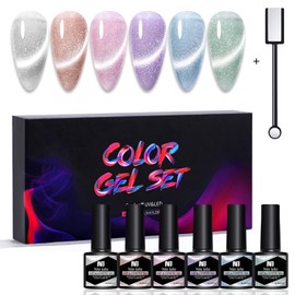 Kit cat eye gel polish,6 Brillo colores Esmalte ojo de gato para uñas,Romántica vía Láctea efectos para uñas,Nivel de entrada Esmalte de uñas Suave y 