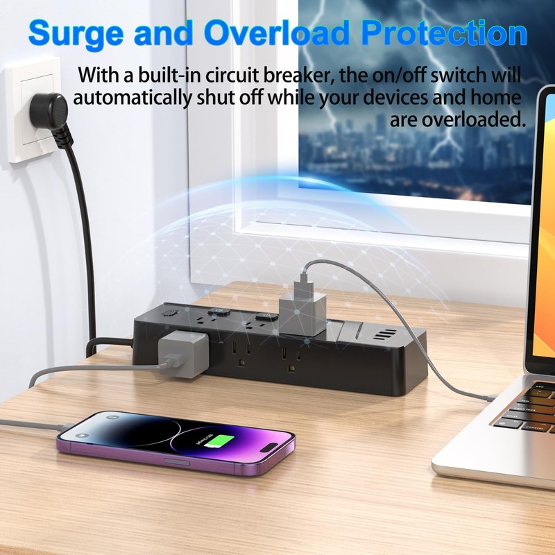 HITRENDS Power Strip with 6 AC Outlets and 4 USB