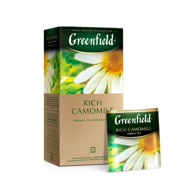 Greenfield Rich Camomile Herbal Tea Fruit & Herbal Collection 25 Teabags The Execptional Freshness Of Tea Is Guranteed By The Special Foil Sachet