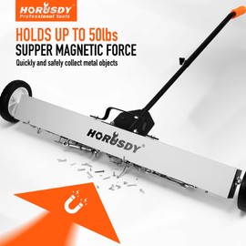 HORUSDY 36-Inch Rolling Magnetic Sweeper with Wheels | 40-Inch Telescoping Magnetic Pickup Tool | Adjustable Handle | 55-Pound Capacity Heavy-Duty Magnet to Pick Up Nails