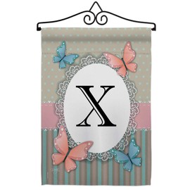 Breeze Decor X Initial Garden Flag Set Wall Hanger Monogram Friends Bugs & Frogs Butterfly Ladybugs Dragonfly Bee Springtime Insect Natural Wildlife House Yard Gift Double-Sided, Made in USA