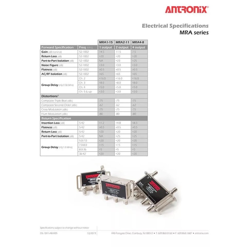 ANTRONIX MRA1-15/AC AMP COAXIAL CABLE AMPLIFIER w/ POWER ADAPTER