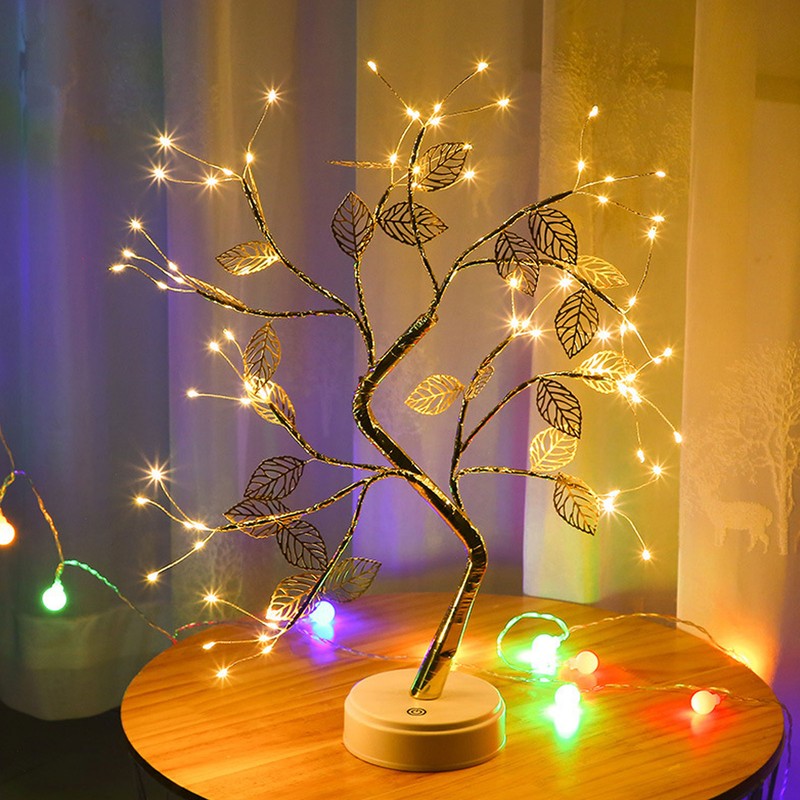 Night Light 72LEDs Artificial Leaf Bonsai LED Copper Wire Lamp