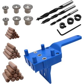 BRIOTA 44 Pcs Dowel Jig Kit, Wood Dowel Jig Kit, 6/8/10mm Woodworking Drill Guide Set, Metal Sleeve Handheld Dowelling Jig Drilling Bit Set Doweling Hole Saw Tools