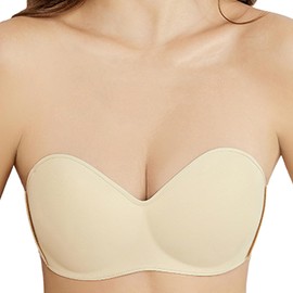 Hanaoops Women's Strapless Bra Push Up Underwire Support Bandeau Bras Padded Seamless Bra Invisible Bralettes Multiway Convertible Straps Nude