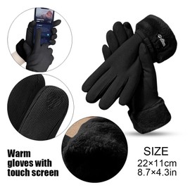 Winter Gloves for Women Fleece Lined Gloves Warm Driving Thermal Gloves Touchscreen Windproof Gloves for Lady (Black, Full-Finger)