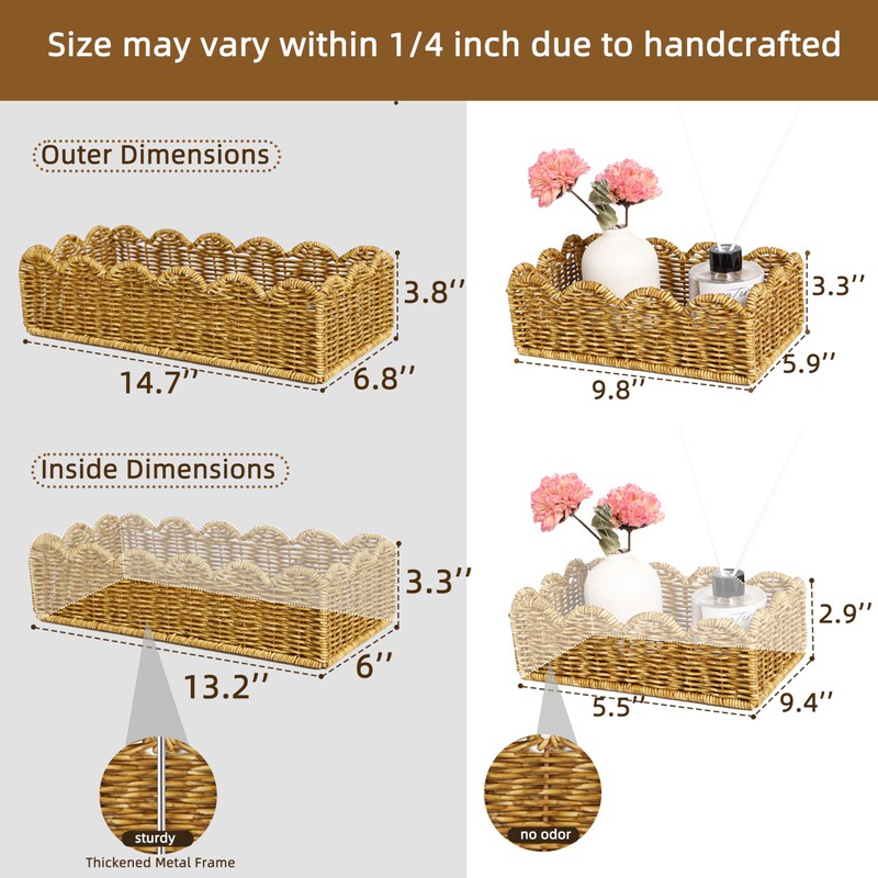 Scalloped Toilet Paper Basket - Resin Wicker Water-Resistant Storage Toilet